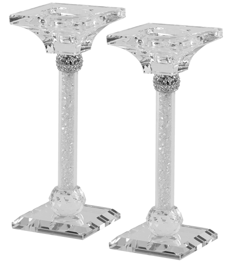 Candlesticks Crystal Silver With Light Silver Stones 7"X .75" - LEHADAR