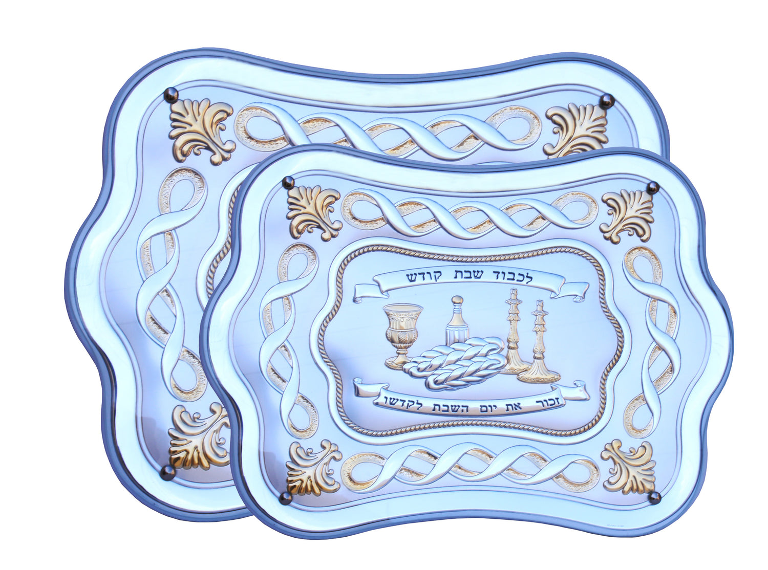 Hadad Brothers Challah Tray Spirulina White Wood combined with Gold 16.5X13" - LEHADAR