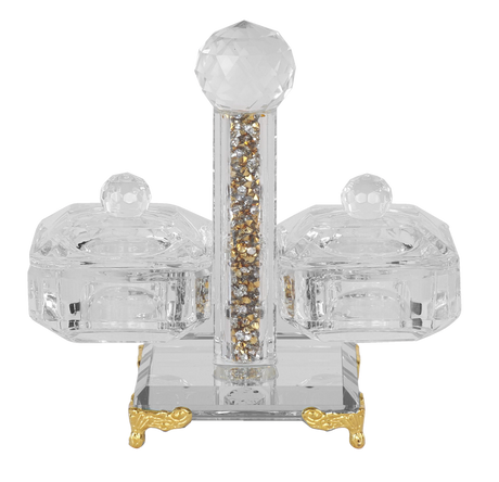 Crystal Salt Holder With Gold Legs and crystals 4.25"H X 5.25"W - LEHADAR