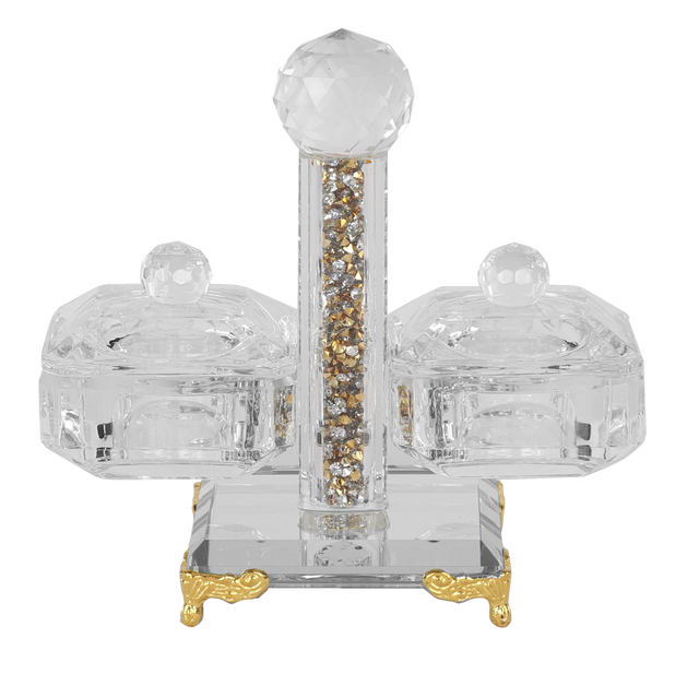 Crystal Salt Holder With Gold Legs and crystals 4.25"H X 5.25"W - LEHADAR