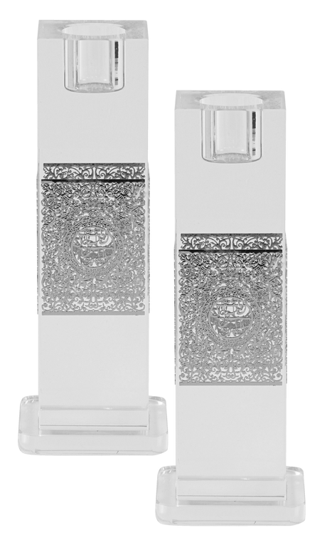 Silver Floral Candle Sticks Set 6"X 1.5" - LEHADAR
