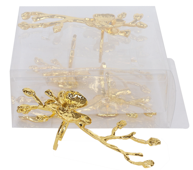 gold branch'n'flower Napkin Ring set of 4/pvc box, - LEHADAR
