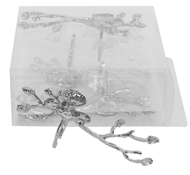 Silver Branch'n'flower Napkin Ring set of 4/pvc box, - LEHADAR