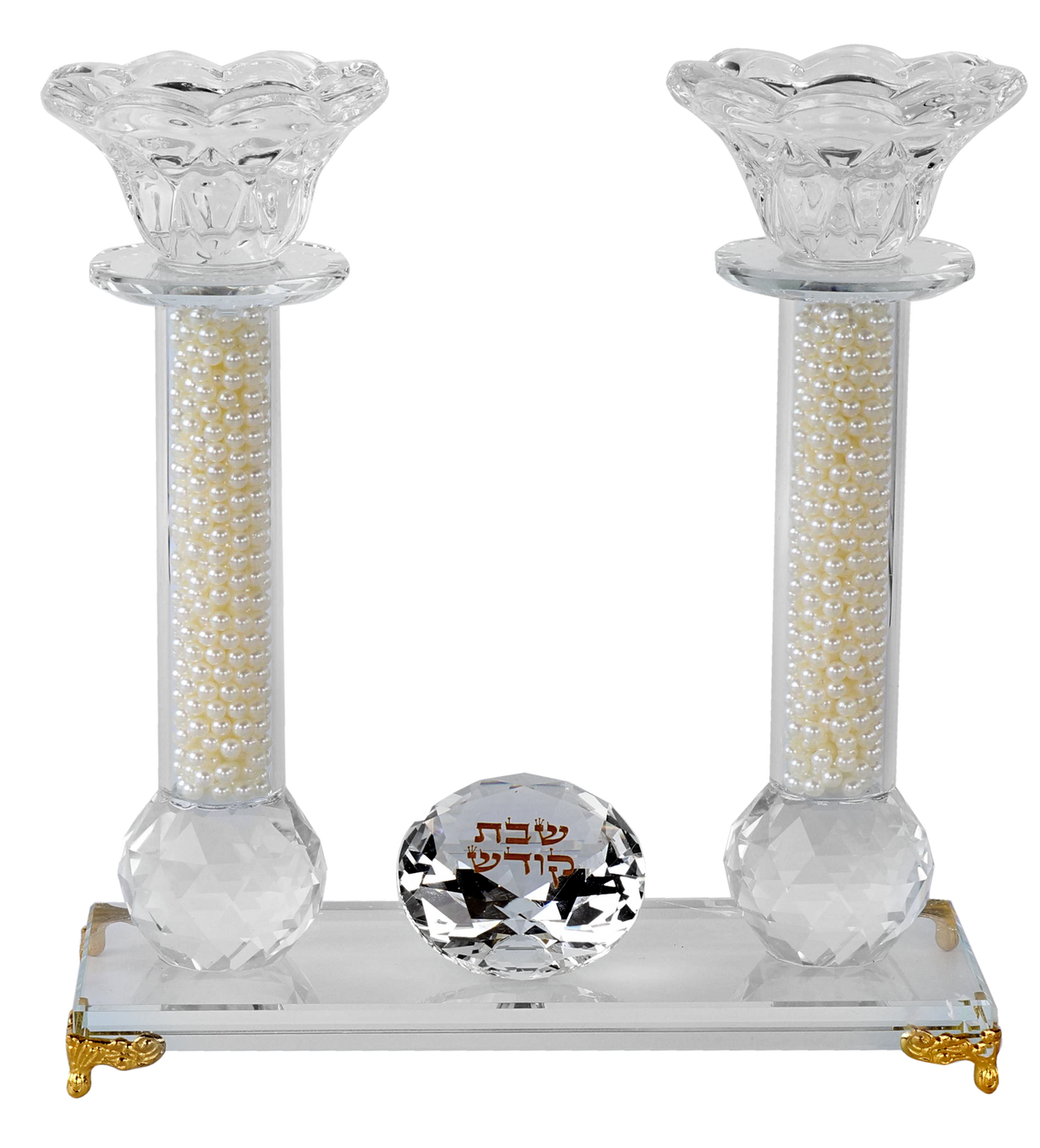 Crystal Candle holder Set on base Golden Filling Gold Legs 7.5" - LEHADAR