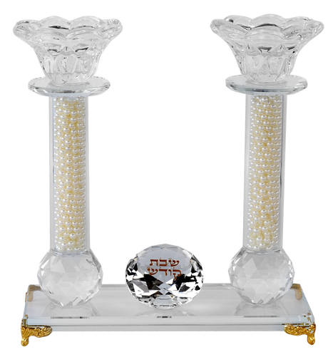 Crystal Candle holder Set on base Golden Filling Gold Legs 7.5" - LEHADAR