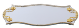 Mirror Tray Circular Shape Gold Handles Crystals