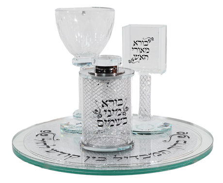 All-In-One Crystal Havdalah Set - with Black print - LEHADAR
