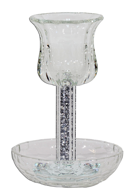 Crystal Kiddush Cup - Filling with Square Leg - 6" Cup 4.5" Tray - LEHADAR