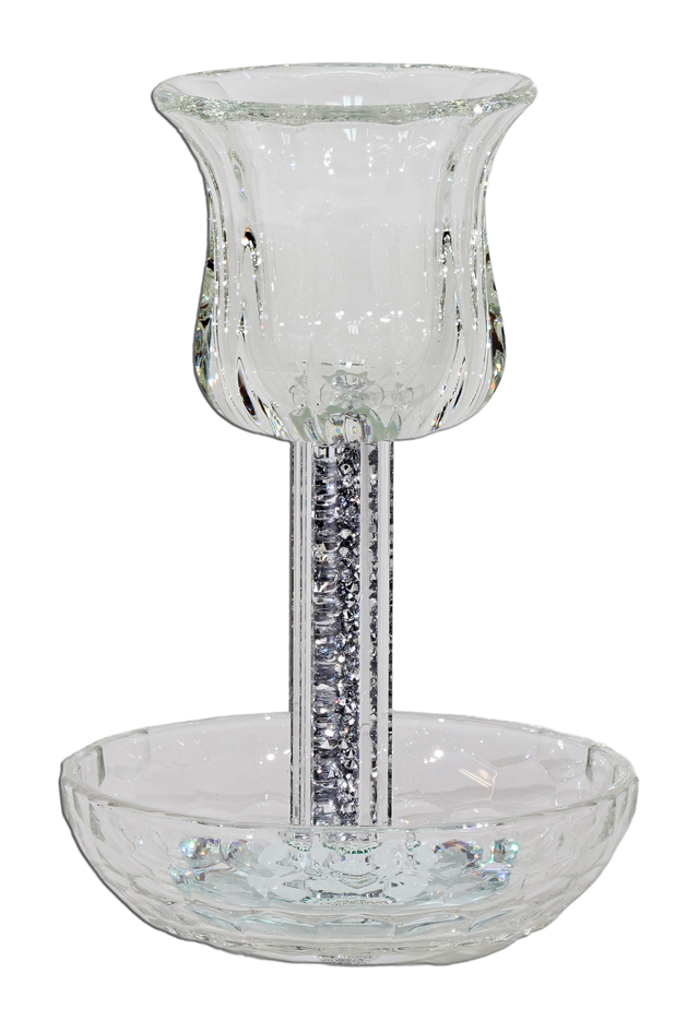 Crystal Kiddush Cup - Filling with Square Leg - 6" Cup 4.5" Tray - LEHADAR