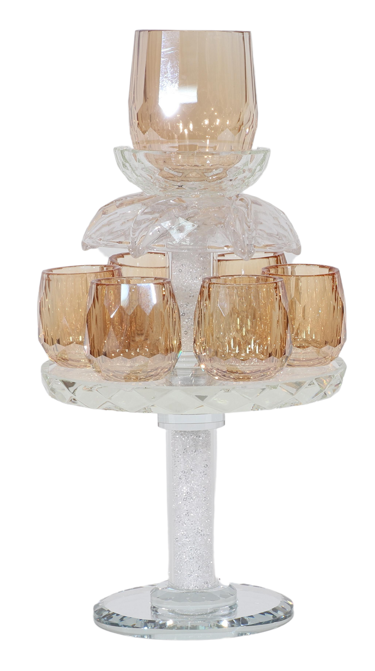 Crystal Fountain 6 Gold Cups 9"H - Clear Filling - Big & Small Cups - LEHADAR