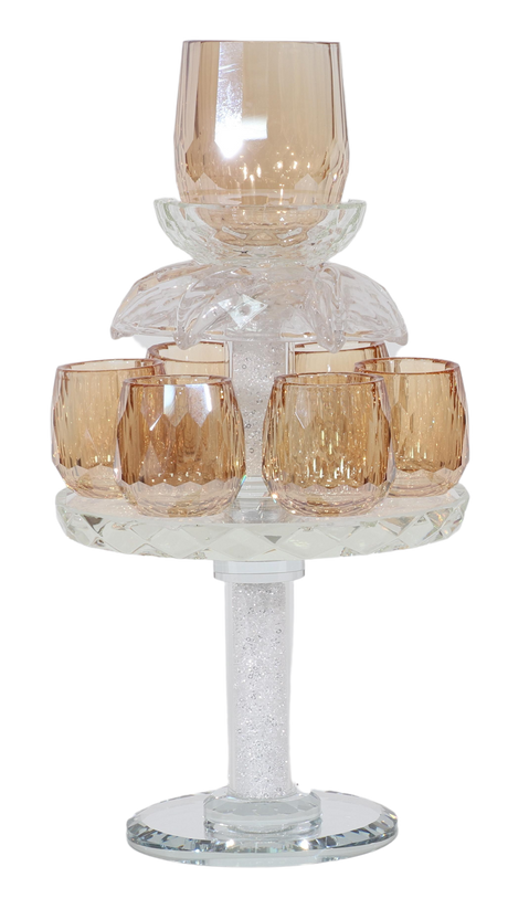Crystal Fountain 6 Gold Cups 9"H - Clear Filling - Big & Small Cups - LEHADAR