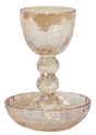 Crystal Gold Kiddush Cup with Tray Circle Design - 5.5" - LEHADAR