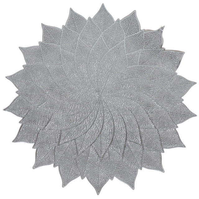 Silver Blooming Leather Look Laser cut Placemats 15" (12pcs) - LEHADAR