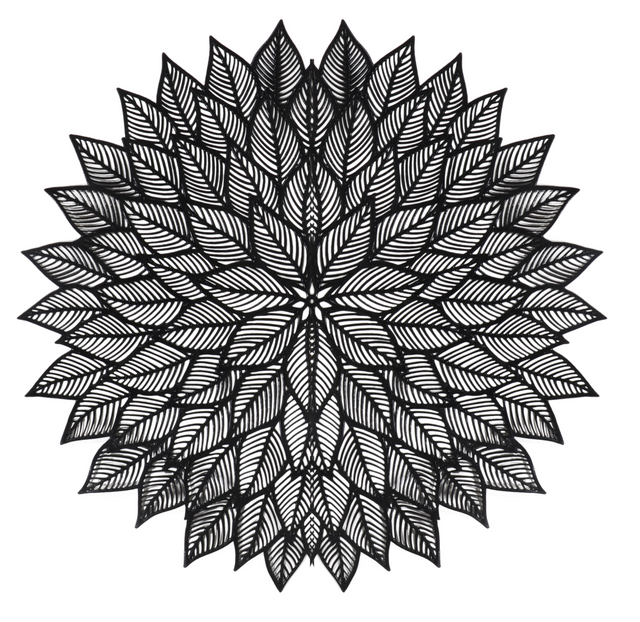 Black Floral Leather Look Laser cut Placemats 15" (12pcs) - LEHADAR