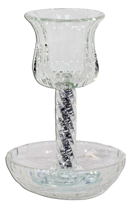 Crystal Kiddush Cup - Filling with Spiral Leg - 6" Cup 4.5" Tray - LEHADAR