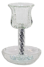 Crystal Kiddush Cup - Filling with Spiral Leg - 6" Cup 4.5" Tray - LEHADAR