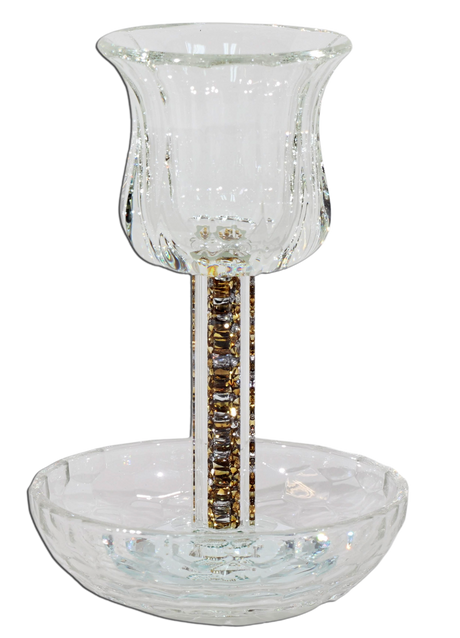 Crystal Kiddush Cup - Filling with Square Leg - 6" Cup 4.5" Tray - LEHADAR