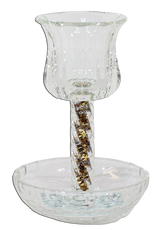 Crystal Kiddush Cup - Filling with Spiral Leg - 6" Cup 4.5" Tray - LEHADAR