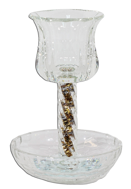 Crystal Kiddush Cup - Filling with Spiral Leg - 6" Cup 4.5" Tray - LEHADAR