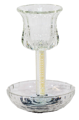 Crystal Kiddush Cup - Filling with Square Leg - 6" Cup 4.5" Tray - LEHADAR