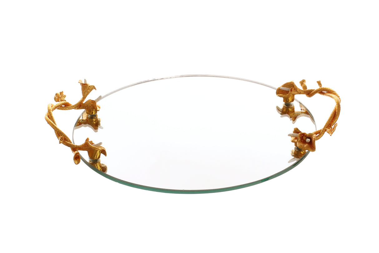 Mirror Tray Round Gold Handles 10.6"