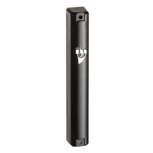 Plastic Black Mezuzah with Rubber Cork 15 cm - with Silver Shin - LEHADAR