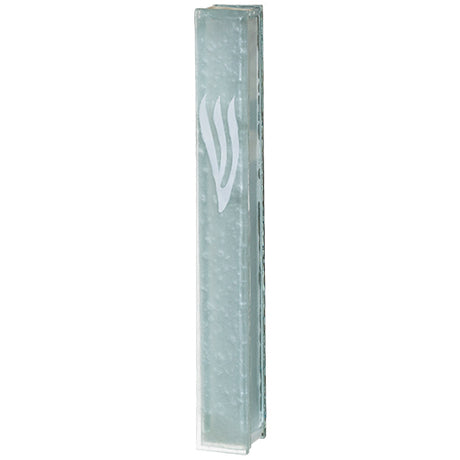 Matte Glass Mezuzah with Silicon Cork 15 cm - White "Shin", "Bubbles" Design - LEHADAR