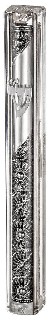 Transparent Plastic Mezuzah with Rubber Cork 12 cm- with the letter Shin and Plaque - LEHADAR