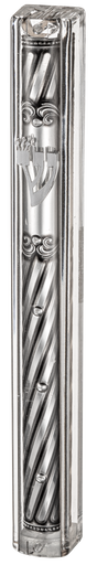 Transparent Plastic Mezuzah with Rubber Cork 15 cm- with the letter Shin and Plaque - LEHADAR
