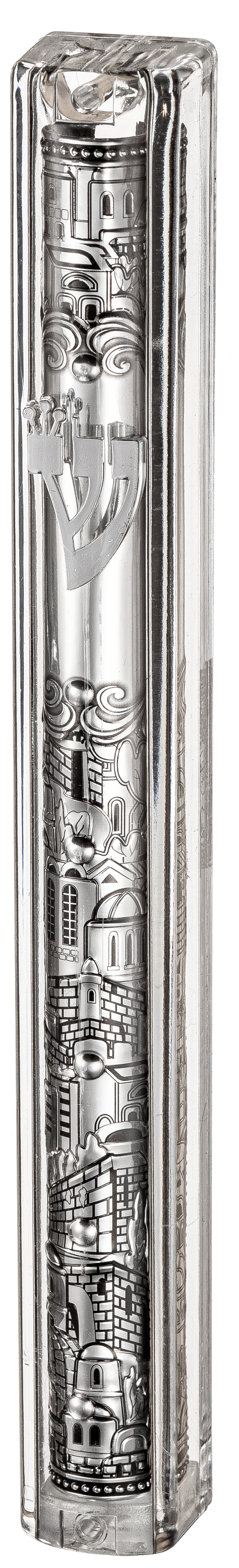 Transparent Plastic Mezuzah With Rubber Cork With The Letter Shin And Plaque - LEHADAR