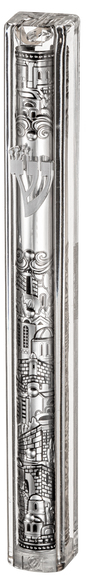 Transparent Plastic Mezuzah With Rubber Cork With The Letter Shin And Plaque - LEHADAR