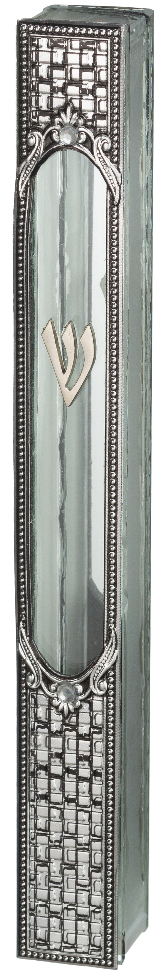 Glass Mezuzah with Traditional Metal Plaque - LEHADAR