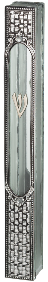 Glass Mezuzah with Traditional Metal Plaque - LEHADAR