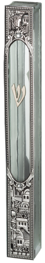 Glass Mezuzah With Metal Plaque 15 Cm - LEHADAR