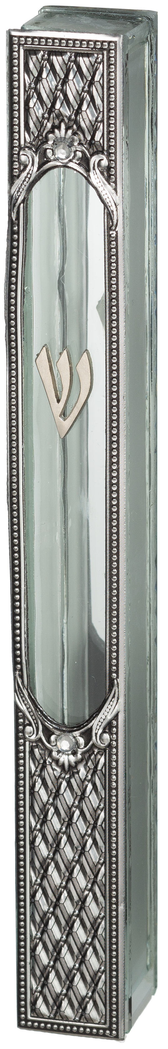 Glass Mezuzah with Traditional Metal Plaque - LEHADAR
