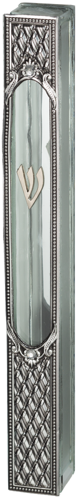 Glass Mezuzah with Traditional Metal Plaque - LEHADAR