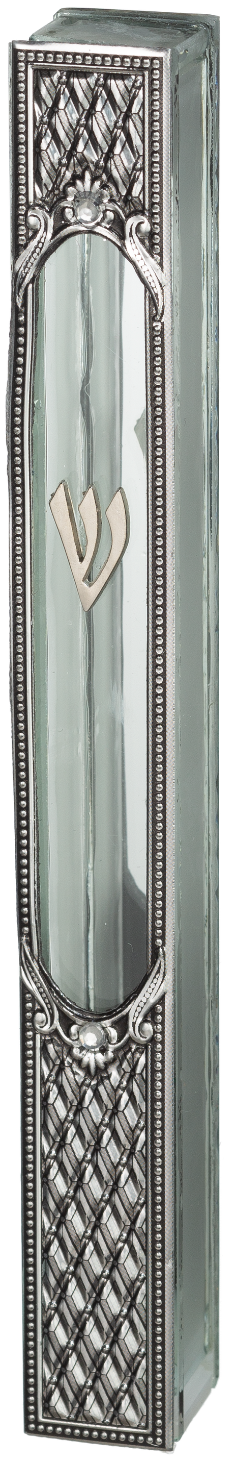 Glass Mezuzah with Traditional Metal Plaque - LEHADAR