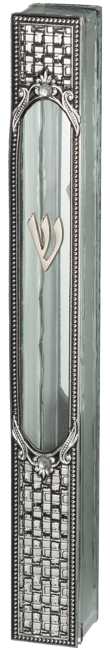 Glass Mezuzah with Classic Metal Plaque - LEHADAR