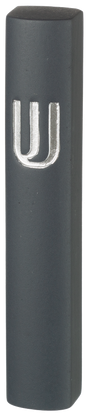 Dark Gray Polyresin Mezuzah with Silvered SHIN - LEHADAR
