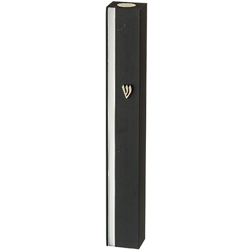 Aluminum Mezuzah 15 cm- Black with Metal SHIN & Silver Stripe