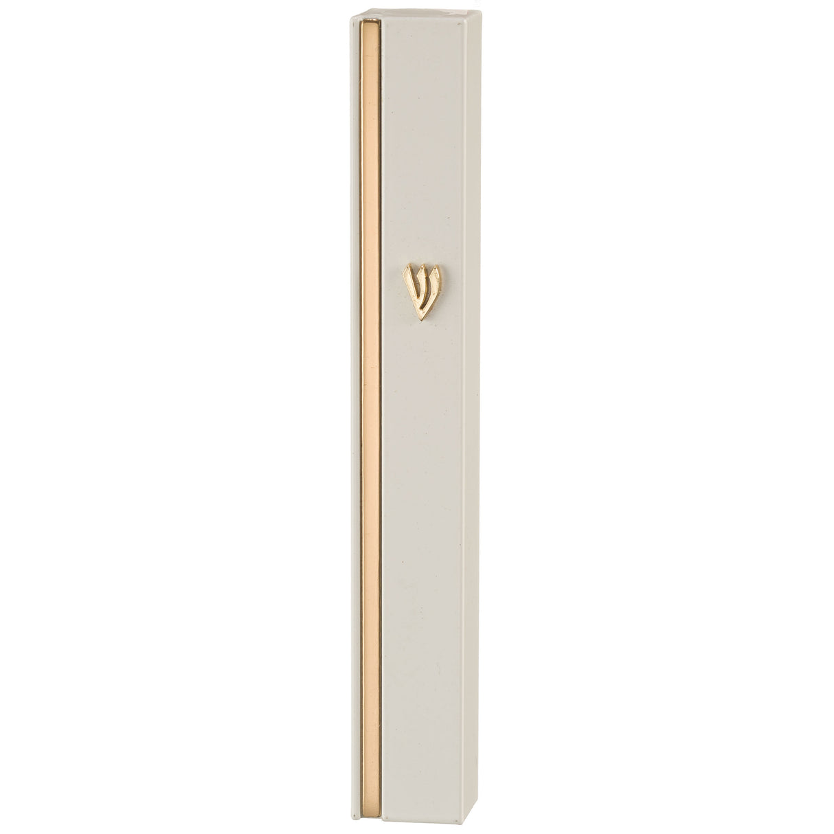 15 cm aluminum mezuzah white & gold strip