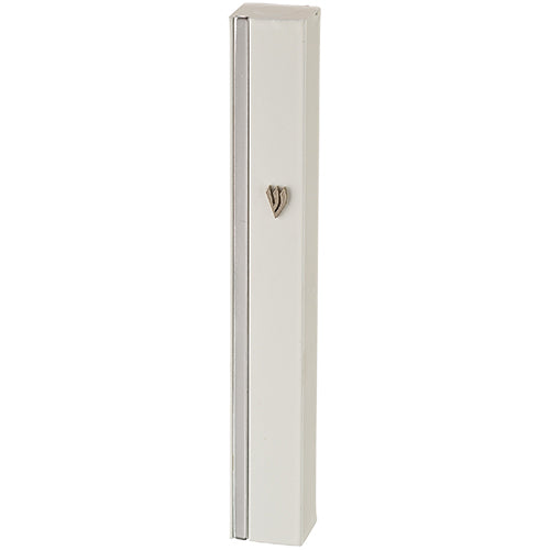 mezuzah holder 15 cm aluminum white & silver strip