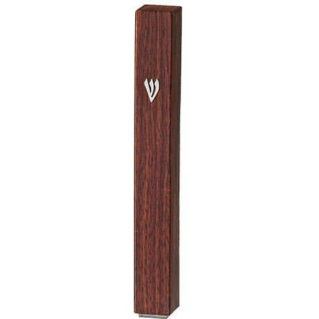 Plastic Mezuzah with Rubber Cork 15 cm - Brown Wood Design - LEHADAR