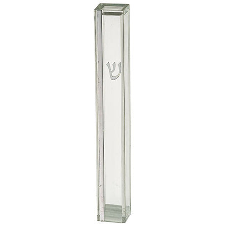 Transparent Plastic Mezuzah 15 cm - Silver SHIN & Stripe with Rubber Cork - LEHADAR