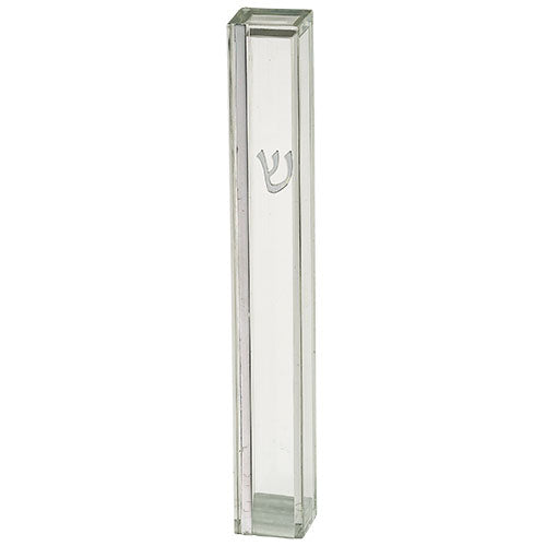 Transparent Plastic Mezuzah 15 cm - Silver SHIN & Stripe with Rubber Cork - LEHADAR