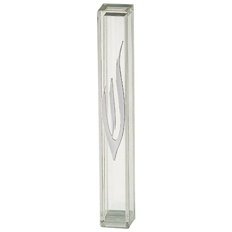 Transparent Plastic Mezuzah 12 cm - Silver SHIN with Rubber Cork - LEHADAR