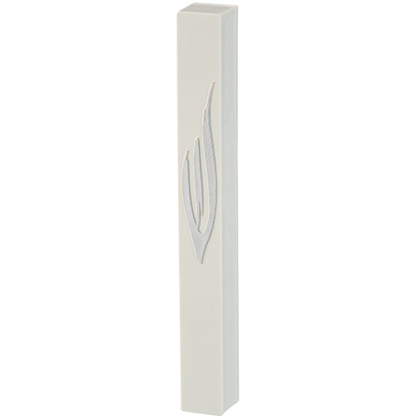 White Plastic Mezuzah 15 cm - Silver SHIN with Rubber Cork - LEHADAR