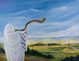 Sukkah Mural Decoration X Large Fabric' Teka Beshofar' print 4'7X 10 - LEHADAR