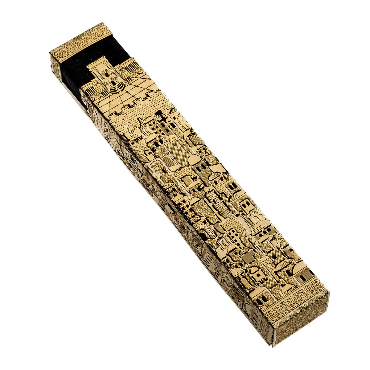 Mezuzah Cover Jerusalem 14 k gold p By Jerusalem Impressions 15 cm - LEHADAR