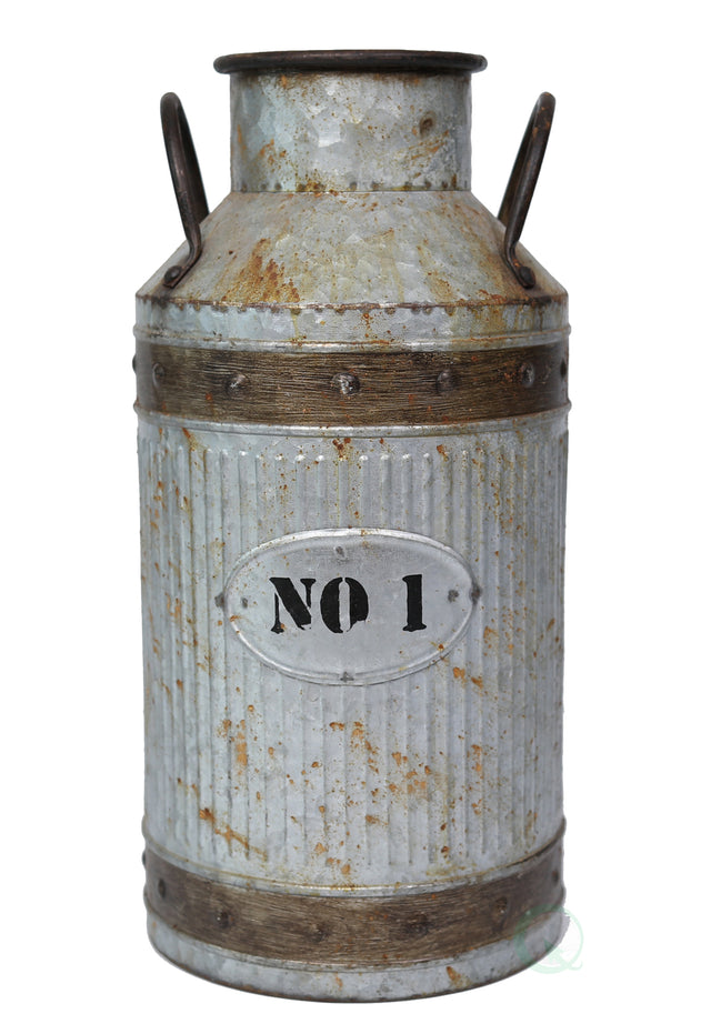 Galvanized Metal Rustic Milk Can, Large - LEHADAR